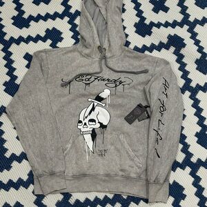 Ed Hardy Hoodie Skelton Dagger Acid Wash Men’s Size Small New